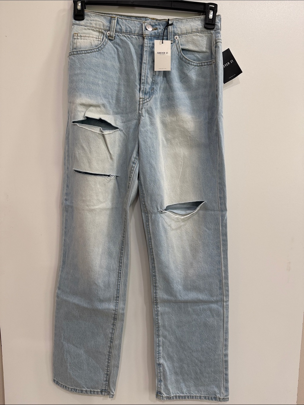 Forever 21 Light Blue Ripped Relaxed Jeans